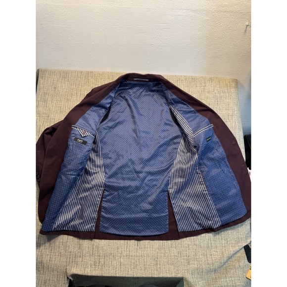 Bugatti Mens 42  Two Button Blazer Sports Coat Suit Jacket Maroon With Blue Line - Picture 11 of 16